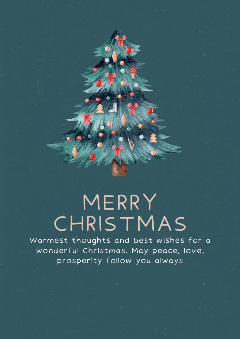 Dark Green Minimal Christmas Tree Illustration Merry Christmas Wishes Poster